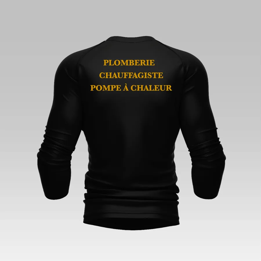 Dos du vêtement APS avec marquage plomberie chauffagiste et pompe à chaleur