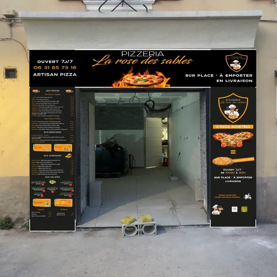 Enseigne de la pizzeria La Rose des Sables réalisée par DIAPRESS