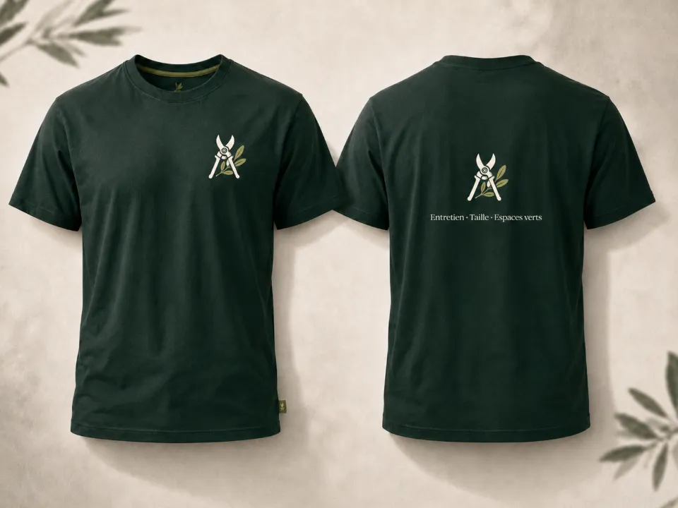 T-shirts verts personnalisés recto verso pour entretien taille et espaces verts