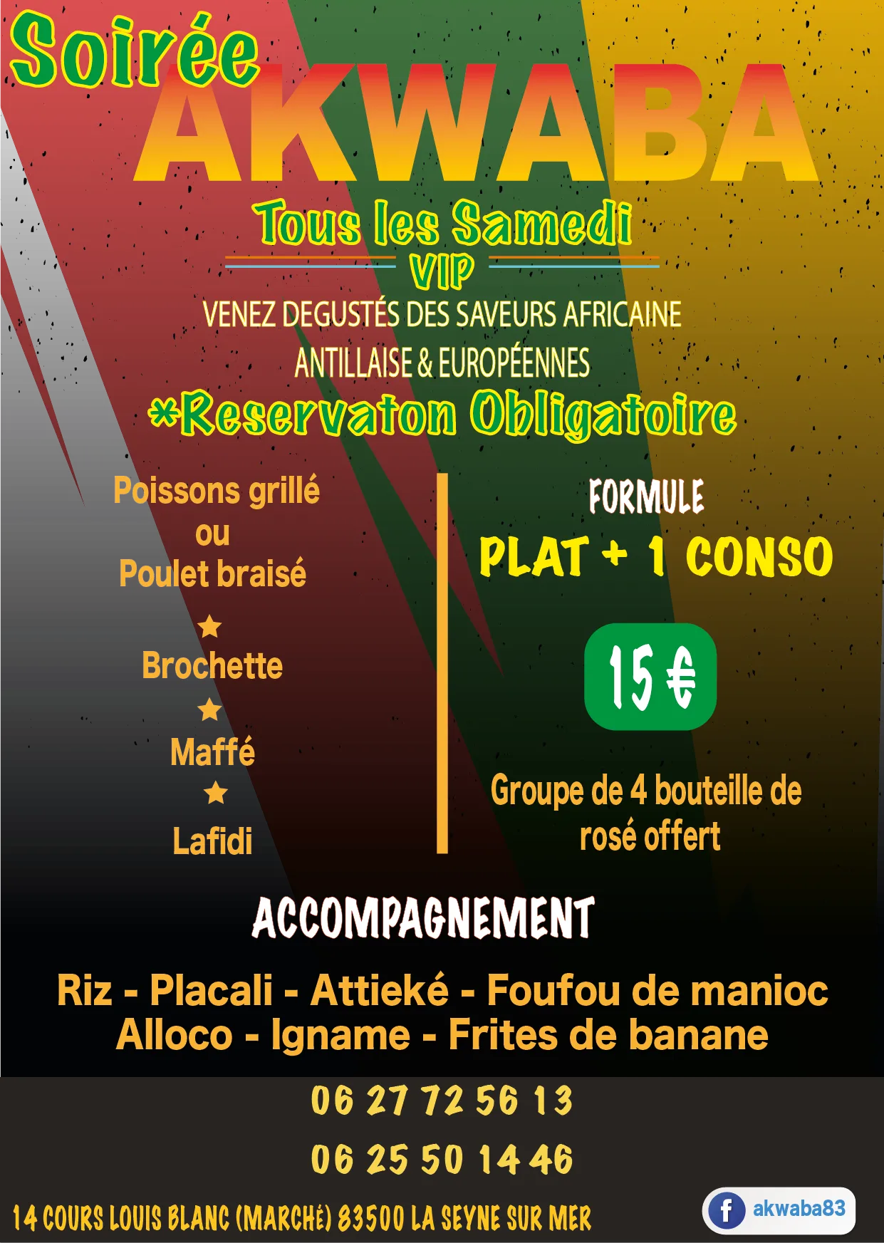 Flyer de la soirée Akwaba conçu par DIAPRESS