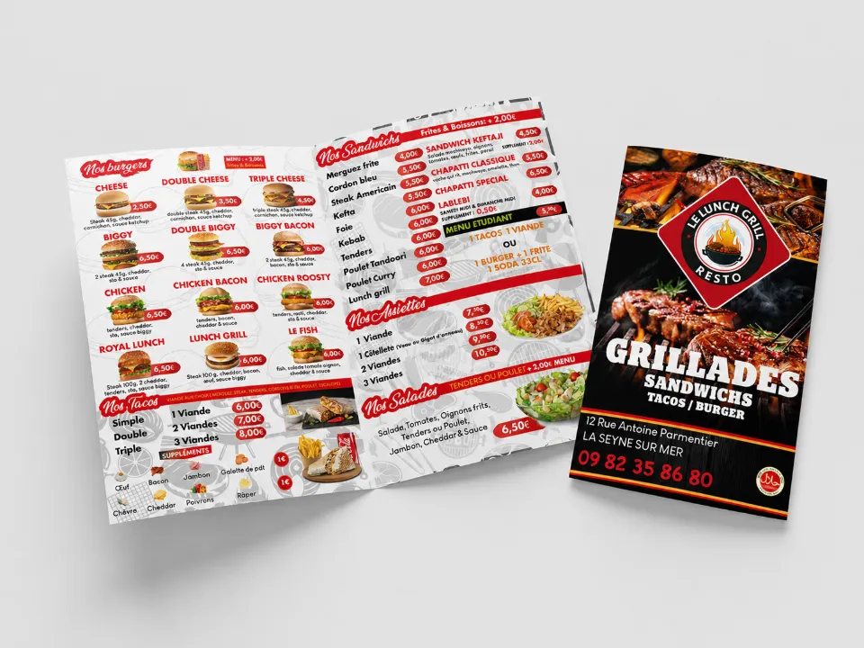 Menu Le Lunch Grill conçu par DIAPRESS