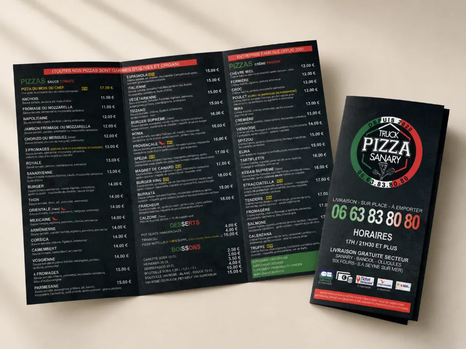 Menu Truck Pizza Sanary réalisé par DIAPRESS