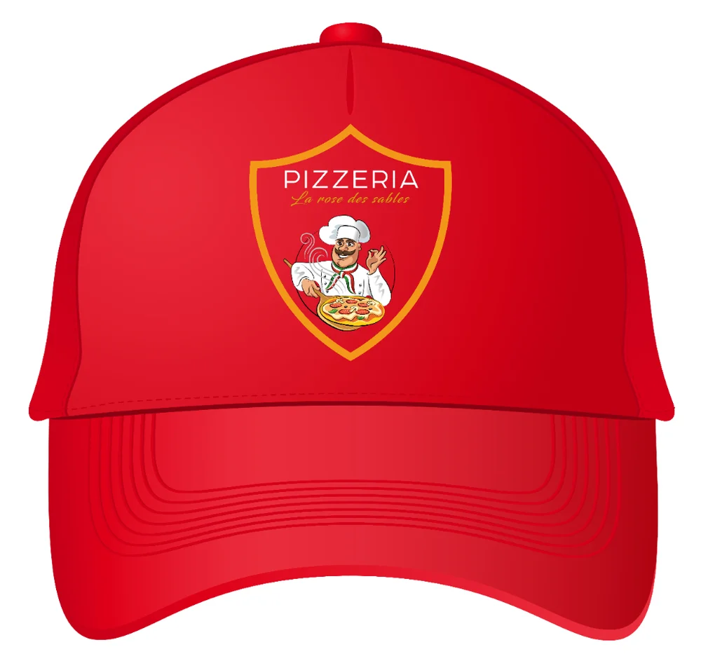 Casquette rouge La Rose des Sables personnalisée en DTF